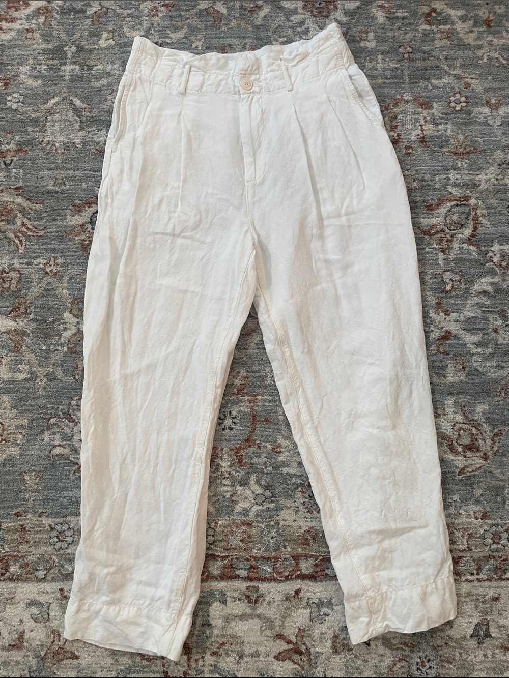 Madewell White Straight-Leg Linen-Blend Pants